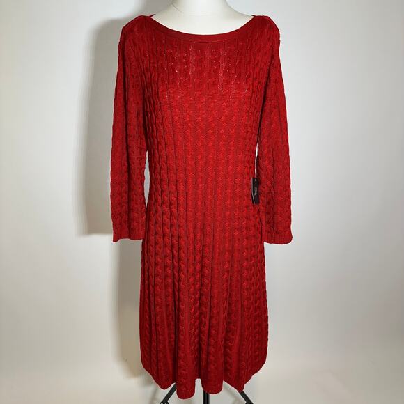 Jessica Howard Dresses & Skirts - NWT Jessica Howard Red Cable Knit Sweater Dress Womens Plus Size 1X 3/4 Sleeves